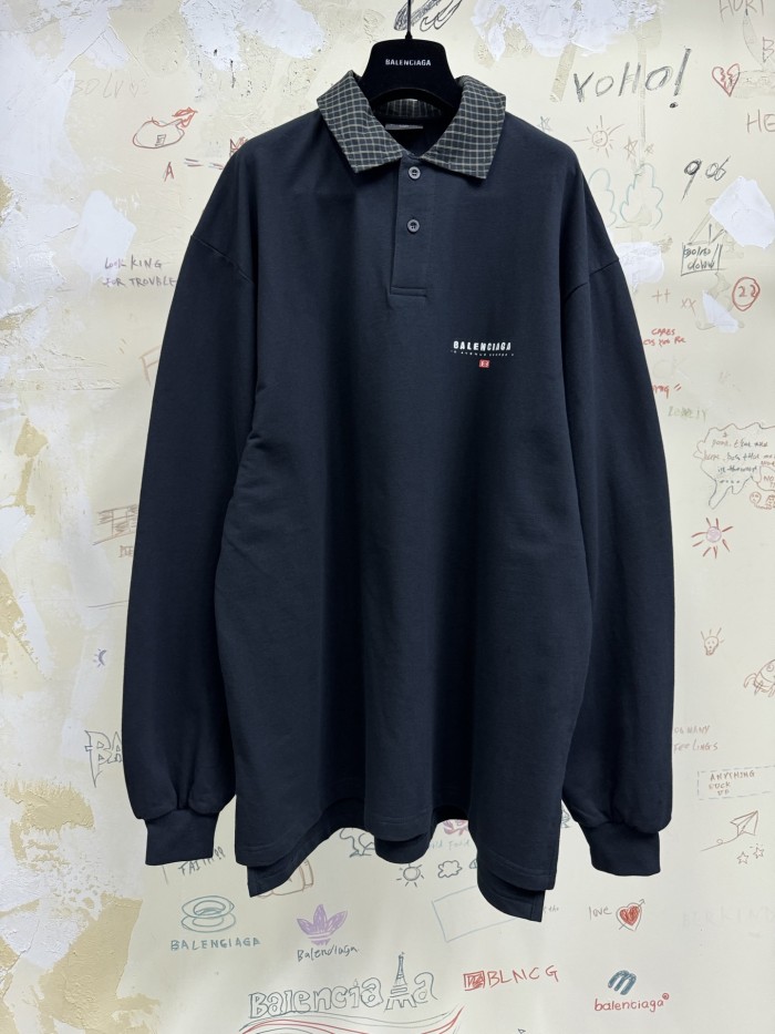NIGO Balenciaga Men's Spring/Summer Solid Color Plaid Polo Neck Long Sleeve T-Shirt #nigo75897