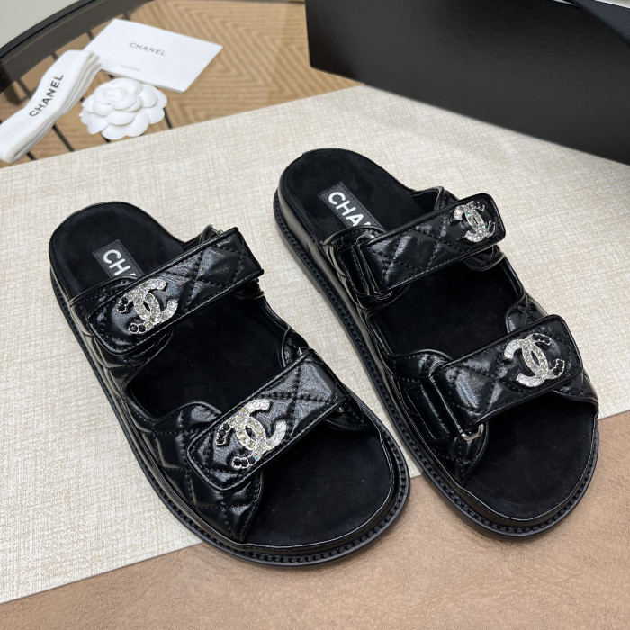 NIGO Chanel Women's Summer Solid Color Leather Round Toe Velcro Sandals Shoes #nigo75875