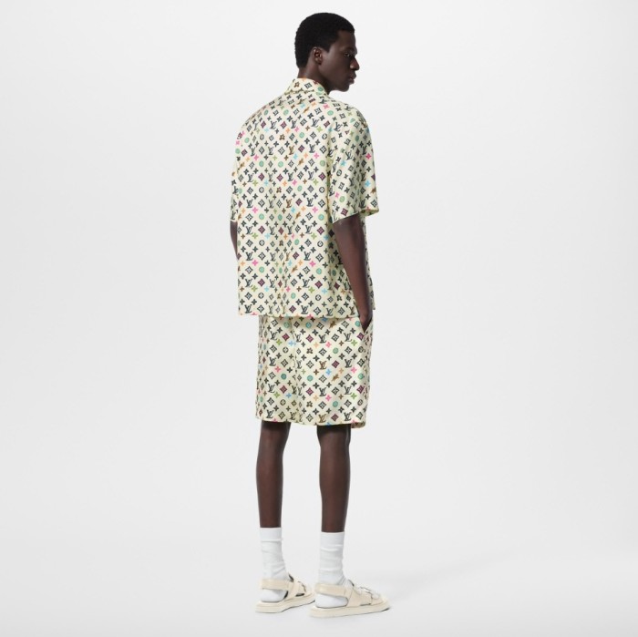NIGO Louis Vuitton x Tyler MONOGRAM Printed Single-Breasted Mulberry Silk Loose Solid Color Summer Short Sleeve Shirt #nigo71978