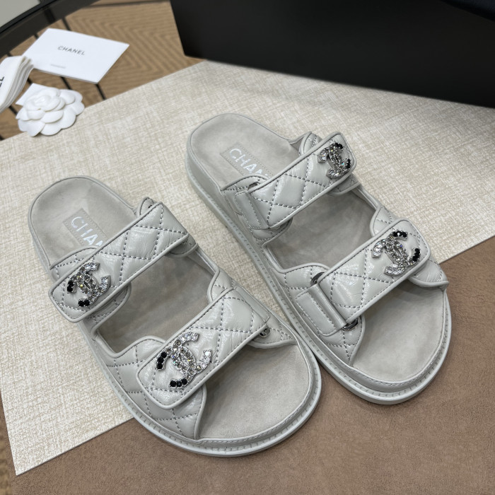 NIGO Chanel Women's Summer Solid Color Leather Round Toe Velcro Sandals Shoes #nigo75875