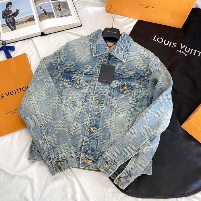 NIGO Louis Vuitton Men's Spring And Fall Checkerboard Print Single Breasted Long Sleeved Denim Jacket Button Jeans Pants Suit Set #nigo75884