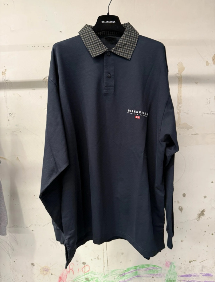NIGO Balenciaga Men's Spring/Summer Solid Color Plaid Polo Neck Long Sleeve T-Shirt #nigo75897