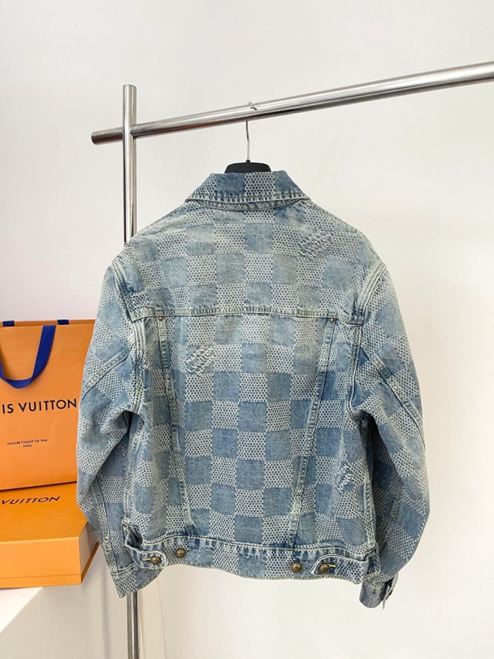 NIGO Louis Vuitton Men's Spring And Fall Checkerboard Print Single Breasted Long Sleeved Denim Jacket Button Jeans Pants Suit Set #nigo75884