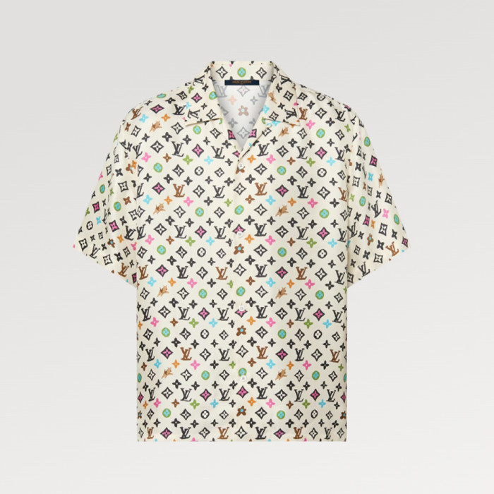 NIGO Louis Vuitton x Tyler MONOGRAM Printed Single-Breasted Mulberry Silk Loose Solid Color Summer Short Sleeve Shirt #nigo71978