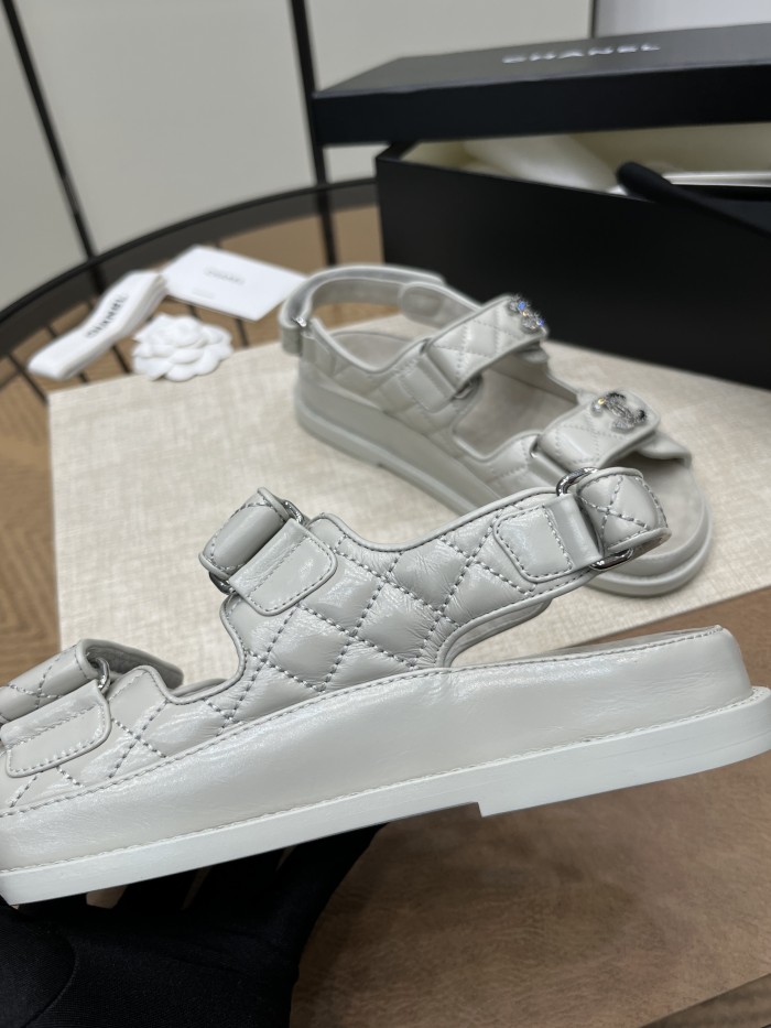 NIGO Chanel Women's Summer Solid Color Leather Round Toe Velcro Sandals Shoes #nigo75875