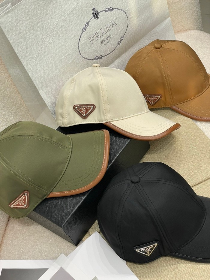 NIGO Prada Men's Metal Triangle Label Logo Solid Color Nylon Patchwork Leather Baseball Cap Hat #nigo75923