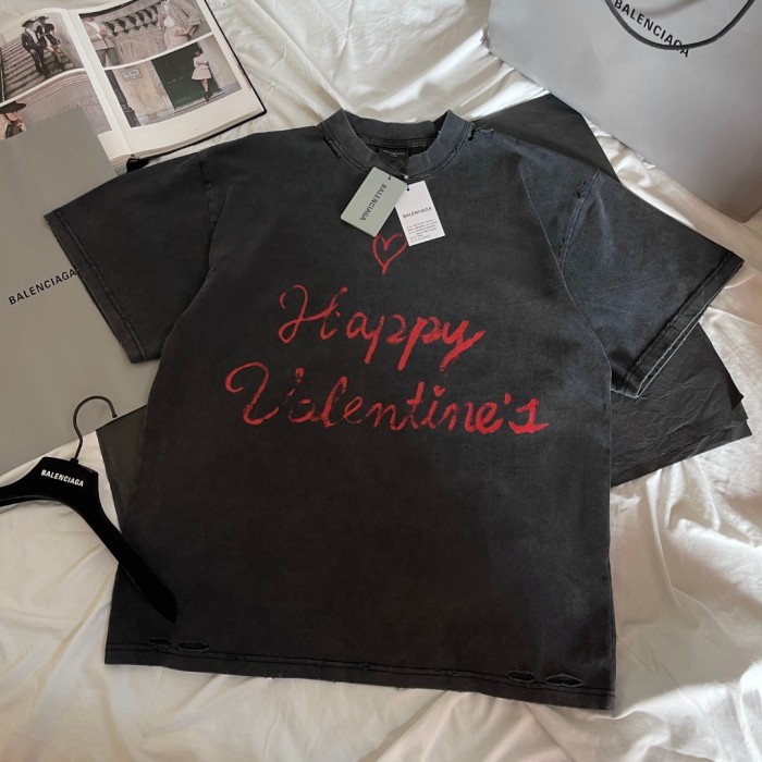 NIGO Balenciaga Men's Women's Vintage Aged Solid Color Knit Crew Neck Straight Short Sleeve Lipstick Valentines T-shirt #nigo75927