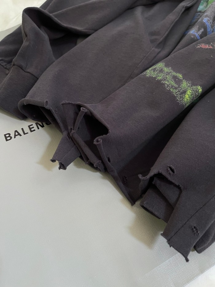 NIGO Balenciaga Women's And Men’s Summer Solid Color Cotton Graffiti Printed Brushed Regular Fit Round Neck Long Sleeve T-Shirt #nigo75931