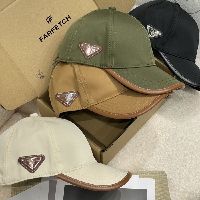 NIGO Prada Men's Metal Triangle Label Logo Solid Color Nylon Patchwork Leather Baseball Cap Hat #nigo75923