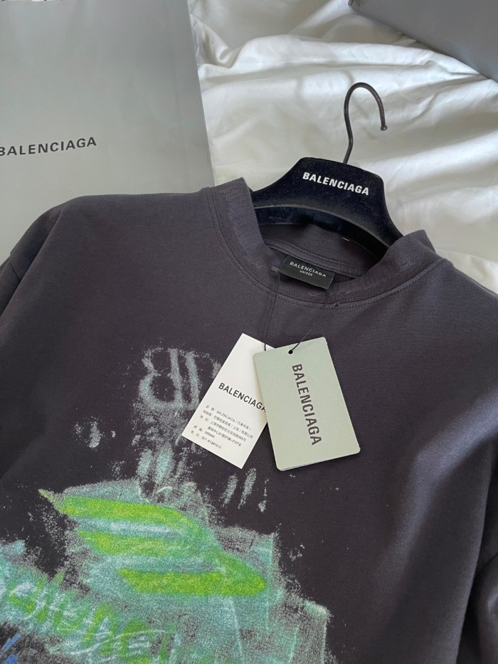 NIGO Balenciaga Women's And Men’s Summer Solid Color Cotton Graffiti Printed Brushed Regular Fit Round Neck Long Sleeve T-Shirt #nigo75931
