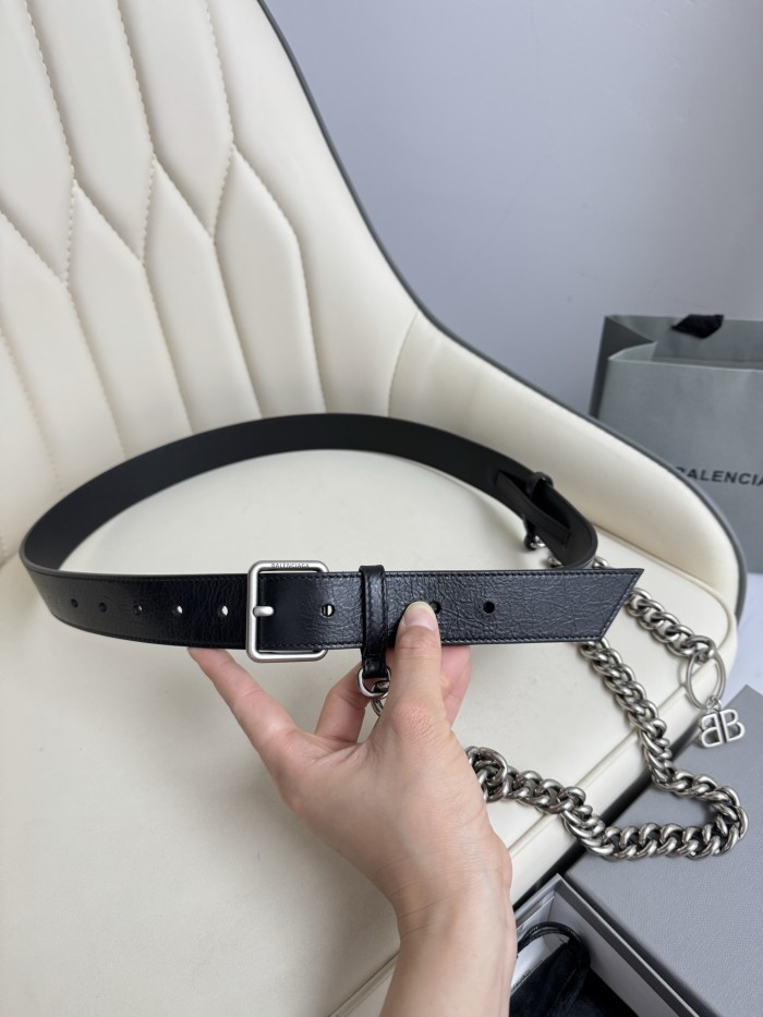 NIGO Balenciaga Men's Logo Monaco Chain Strap Belt Solid Color Width 3.5cm  Accessories Ngvp #nigo1379