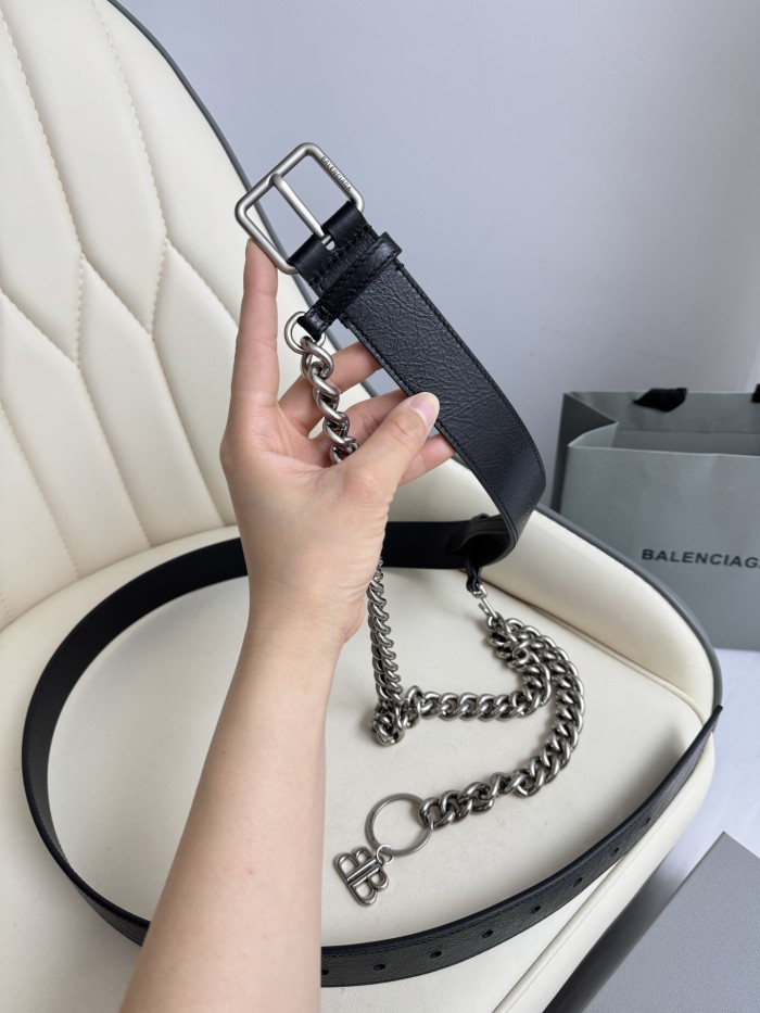 NIGO Balenciaga Men's Logo Monaco Chain Strap Belt Solid Color Width 3.5cm  Accessories Ngvp #nigo1379