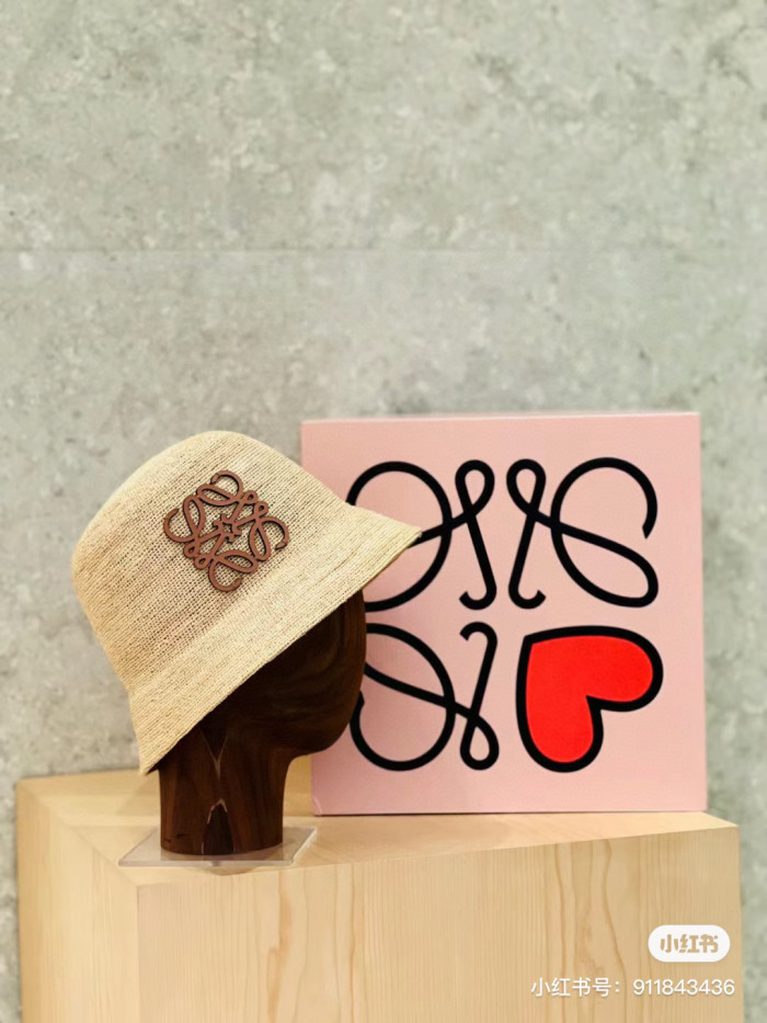 NIGO Loewe Women's Khaki Raffia And Cowhide Bucket Hat Flat Cap Large Brim Hat #nigo75956