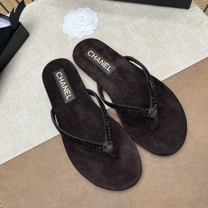 NIGO Chanel Women's Summer Round Toe Clip Toe Pearl Decoration Thong Slippers Sandals Shoes #nigo75972