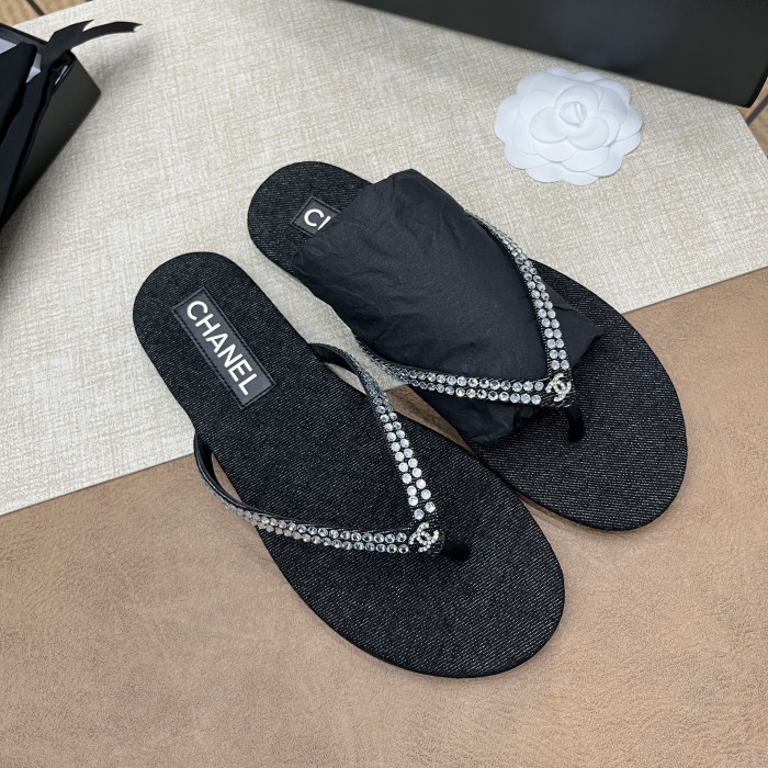 NIGO Chanel Women's Summer Round Toe Clip Toe Pearl Decoration Thong Slippers Sandals Shoes #nigo75972
