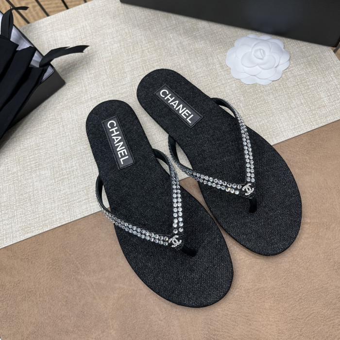 NIGO Chanel Women's Summer Round Toe Clip Toe Pearl Decoration Thong Slippers Sandals Shoes #nigo75972