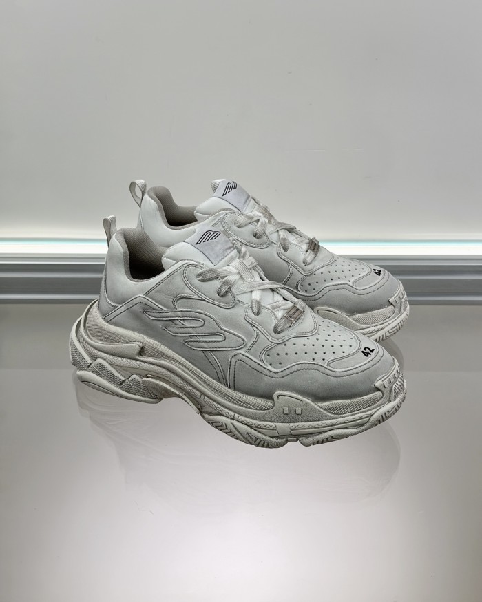 NIGO Balenciaga Triple S Sporty Men's And Women's Four Seasons Solid Color Leather Low Top Lace Up Sneaker Shoes #nigo76121