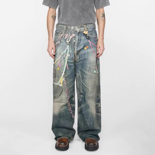 NIGO Acne Studios Men's Women's Four Seasons Chain Printed Loose Low Waist Solid Color Baggy Fit  Leg Denim Pants Ngvp #nigo1386