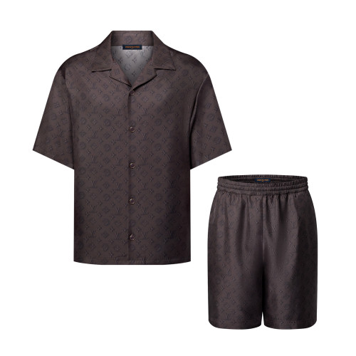 NIGO Louis Vuitton Men's Summer Logo Jacquard Single Breasted Casual Short Sleeve Shirt Stretch Waistband Shorts Set Suit #nigo75979
