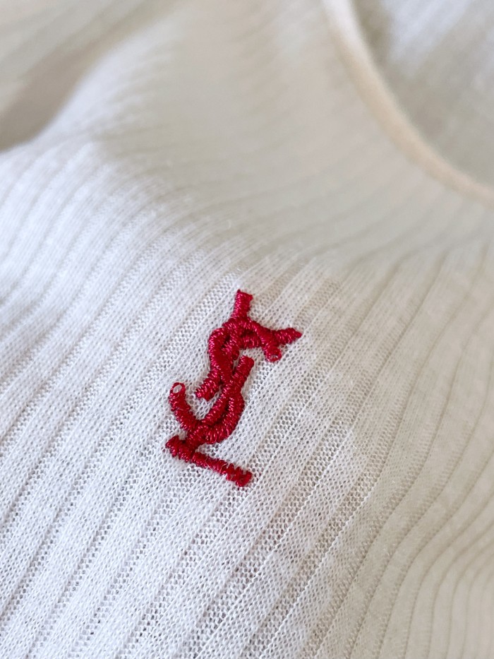 NIGO SAINT LAURENT Women's Summer Solid Color Semi-sheer Ribbed Letter Embroidered Tank Top #nigo76133