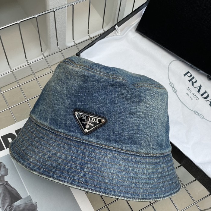 NIGO Prada Men's Metal Triangle Tag Logo Solid Color Cowboy Baseball Cap Fisherman's Hat #nigo76124