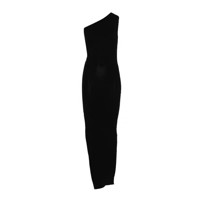 NIGO Rick Owens Women's Summer Slant Shoulder Slim Wool Side Slit Sleeveless Solid Color Dresses #nigo81161