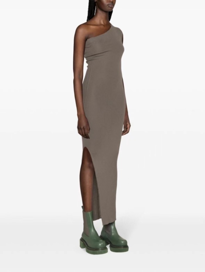 NIGO Rick Owens Women's Summer Slant Shoulder Slim Wool Side Slit Sleeveless Solid Color Dresses #nigo81161