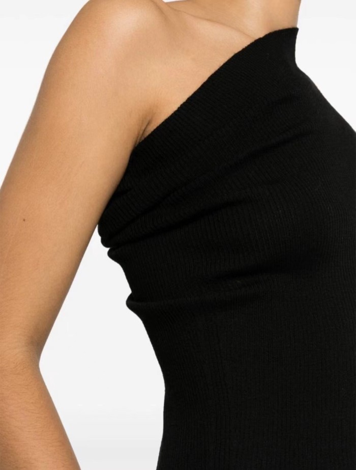 NIGO Rick Owens Women's Summer Slant Shoulder Slim Wool Side Slit Sleeveless Solid Color Dresses #nigo81161