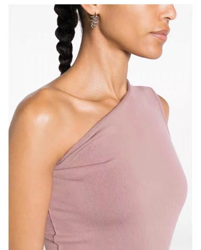 NIGO Rick Owens Women's Summer Slant Shoulder Slim Wool Side Slit Sleeveless Solid Color Dresses #nigo81161