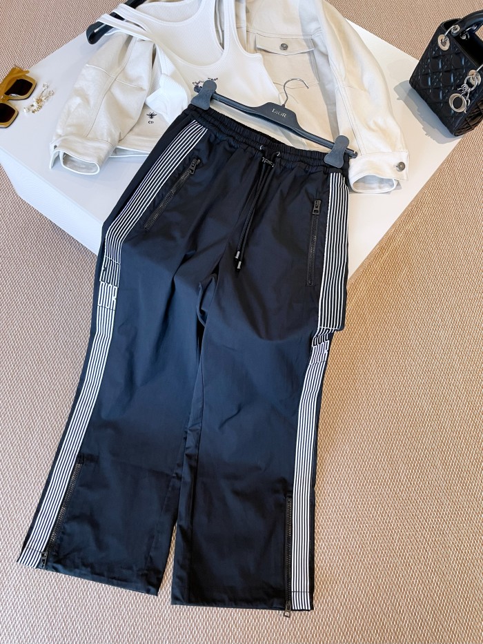 NIGO Dior Women's Spring/Summer Solid Color Jacquard Stripe Elastic Waist Tie Flare Casual Pants #nigo76145