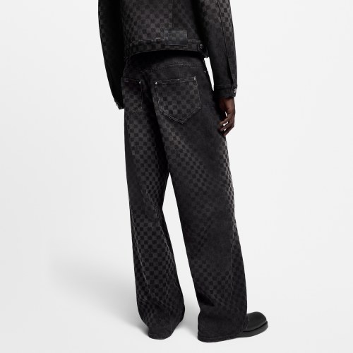 NIGO Louis Vuitton Men's Spring Autumn Black Checkered Damier Flocked Suit Lapel Single Breasted Long Sleeve Jacket Straight Wide Leg Trousers Suit Set #nigo81138