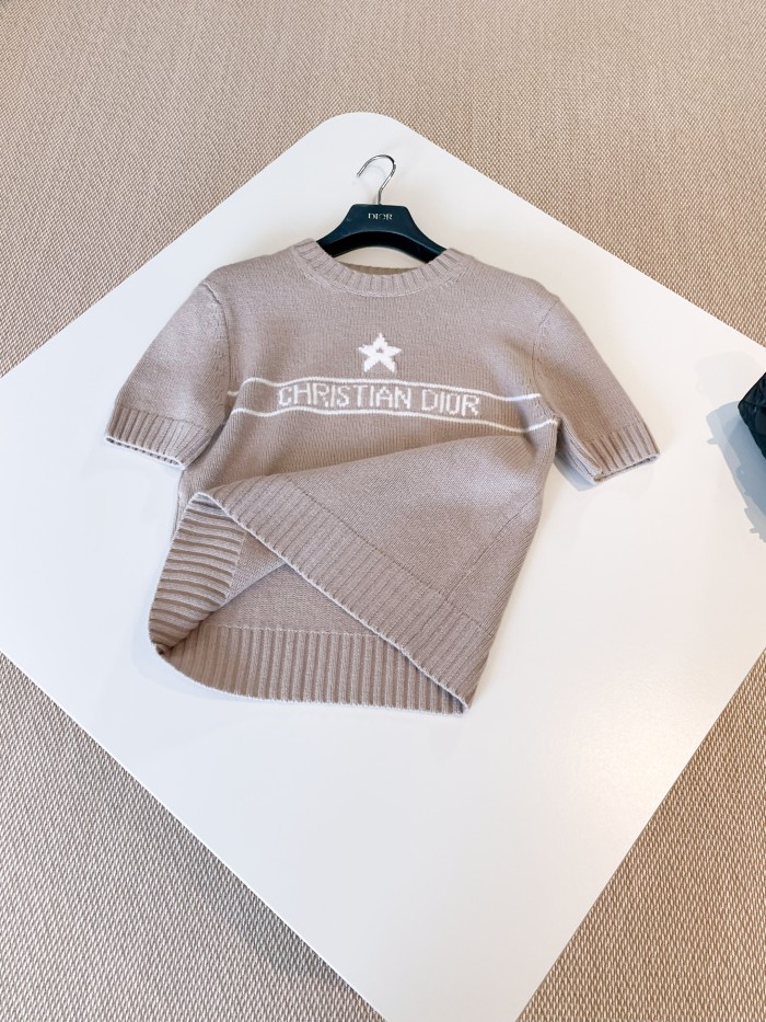 NIGO DIOR Women's Solid Color Pentagram Letter Print Cashmere Short Sleeve Knit Sweater #nigo76157
