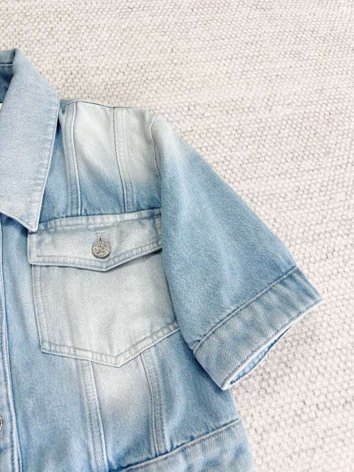 NIGO Chanel Women's Spring And Summer Blue Washed Lapel Single Breasted Short Short Sleeved Denim Jacket Casual Jeans Pants Suit Set #nigo76159