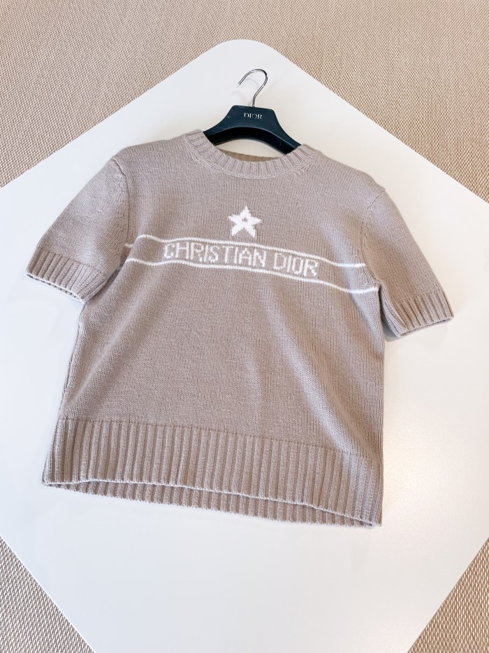 NIGO DIOR Women's Solid Color Pentagram Letter Print Cashmere Short Sleeve Knit Sweater #nigo76157