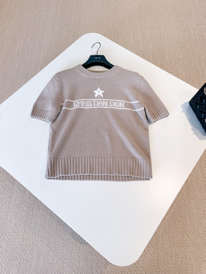 NIGO DIOR Women's Solid Color Pentagram Letter Print Cashmere Short Sleeve Knit Sweater #nigo76157