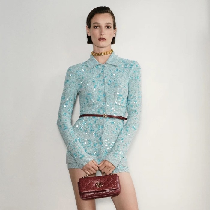 NIGO Gucci Women's Sequin Embroidery Viscose Fiber Blend Lapel Knit Long Sleeve Cardigan Ngvp #nigo1389