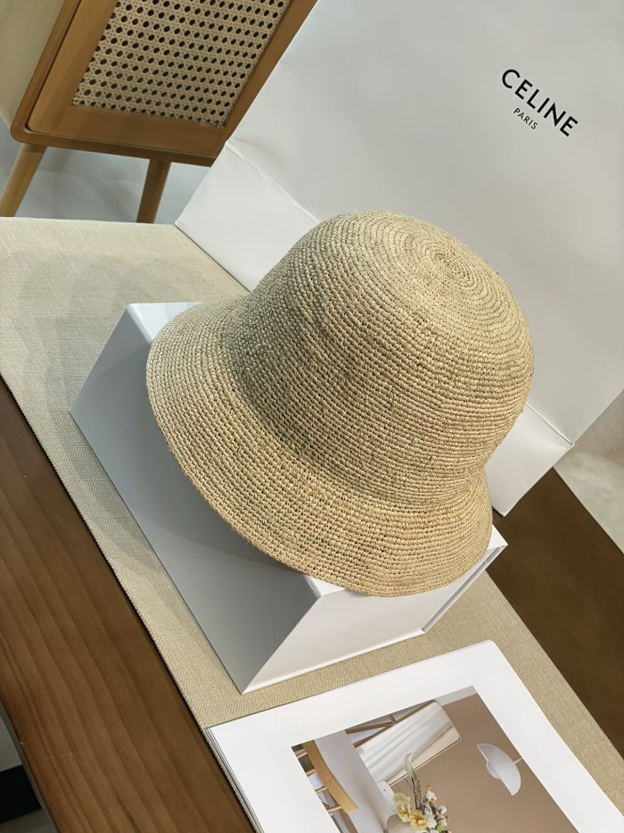 NIGO Celine Men's and Women's Embroidered Logo Pattern Khaki Raffia Woven Fisherman's Hat Cap #nigo76174