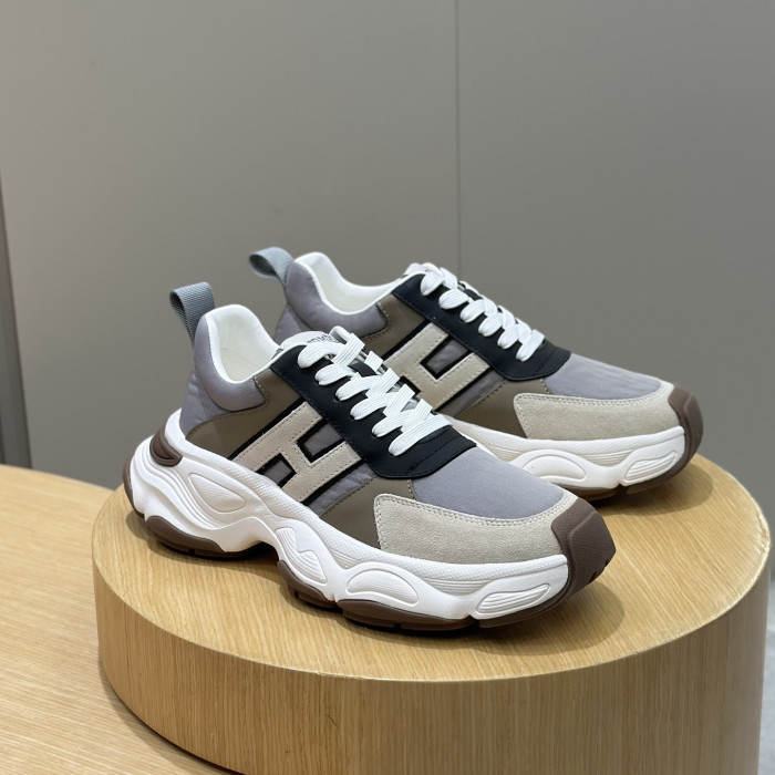 NIGO Hermes Men's All Season Colorblocking Suede Thick Sole Lace-Up Sneakers Shoes #nigo76176