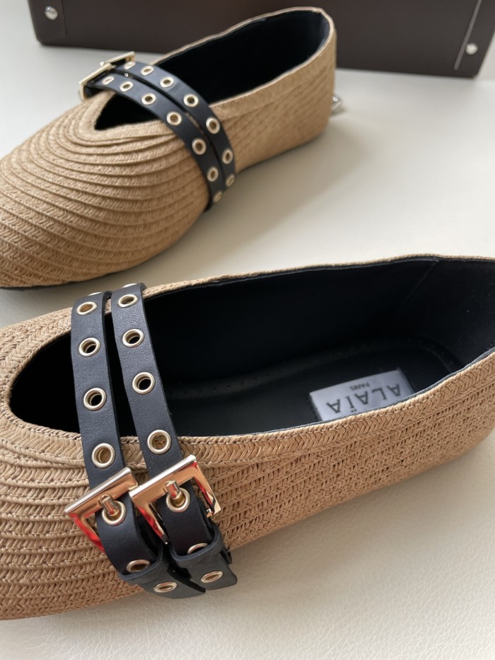 NIGO Alaia Women's Summer Solid Color Round Toe Buckle Braided Flat Ballet Shoes #nigo76181