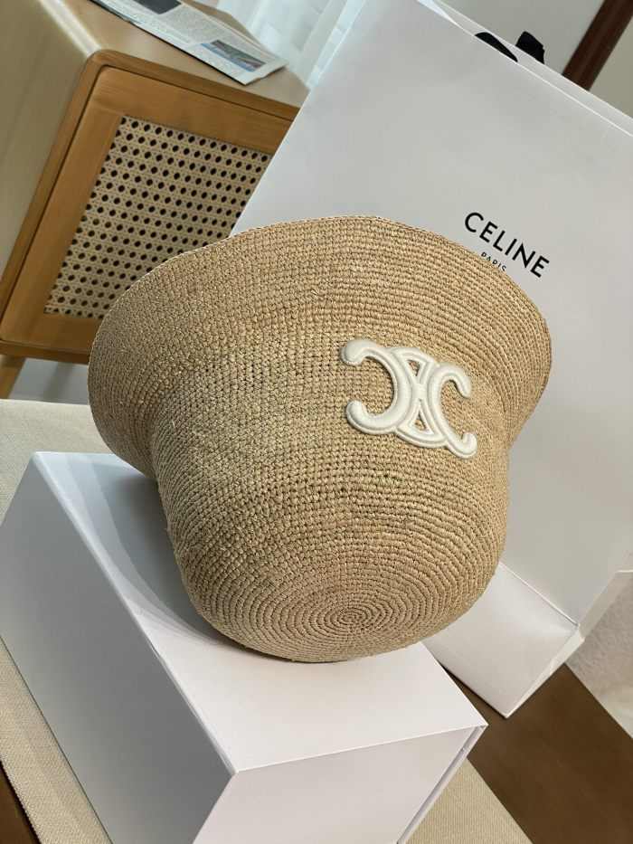 NIGO Celine Men's and Women's Embroidered Logo Pattern Khaki Raffia Woven Fisherman's Hat Cap #nigo76174