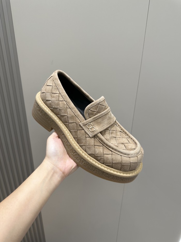 NIGO Bottega Veneta Men's Spring/Summer Solid Color Round Toe Over-Toe Suede Leather Loafers Shoes #nigo76175
