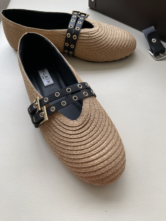 NIGO Alaia Women's Summer Solid Color Round Toe Buckle Braided Flat Ballet Shoes #nigo76181