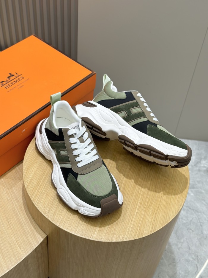 NIGO Hermes Men's All Season Colorblocking Suede Thick Sole Lace-Up Sneakers Shoes #nigo76176