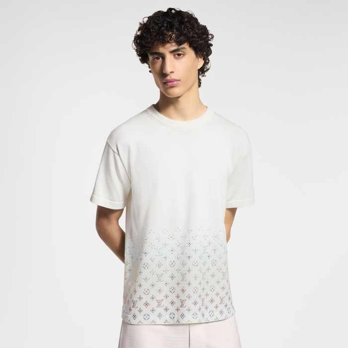 NIGO Louis Vuitton Men's Summer Colorful Diamond Letters Gradient Pattern Solid Color Round Neck Short Sleeve T-shirt #nigo76173