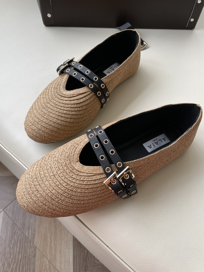 NIGO Alaia Women's Summer Solid Color Round Toe Buckle Braided Flat Ballet Shoes #nigo76181