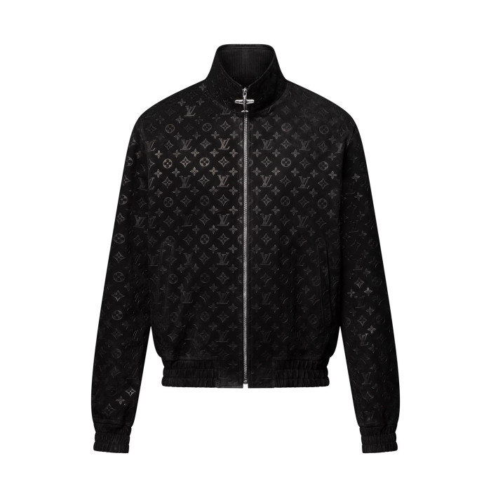 NIGO Louis Vuitton Men's Autumn/Winter Solid Color MONOGRAM Embossed Suede Leather Zipper Long Sleeve Sport Jacket #nigo76177