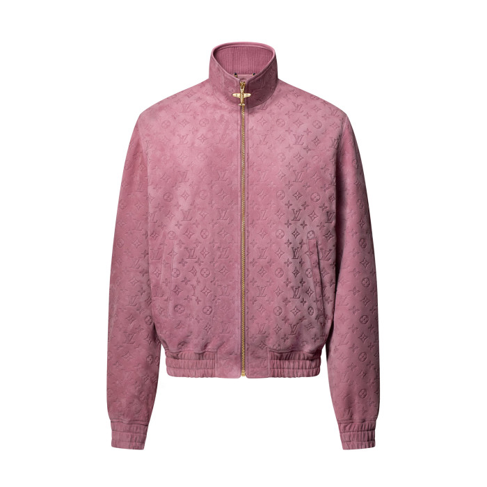 NIGO Louis Vuitton Men's Autumn/Winter Solid Color MONOGRAM Embossed Suede Leather Zipper Long Sleeve Sport Jacket #nigo76177
