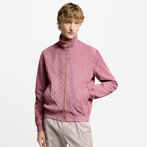 NIGO Louis Vuitton Men's Autumn/Winter Solid Color MONOGRAM Embossed Suede Leather Zipper Long Sleeve Sport Jacket #nigo76177