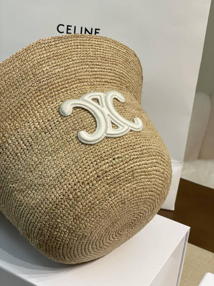 NIGO Celine Men's and Women's Embroidered Logo Pattern Khaki Raffia Woven Fisherman's Hat Cap #nigo76174