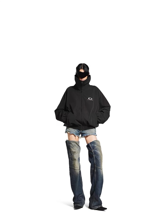 NIGO Balenciaga Women's Spring and Autumn Solid Color High Neck Embroidered Logo Printed Zipper Long Sleeve Jacket #nigo76168